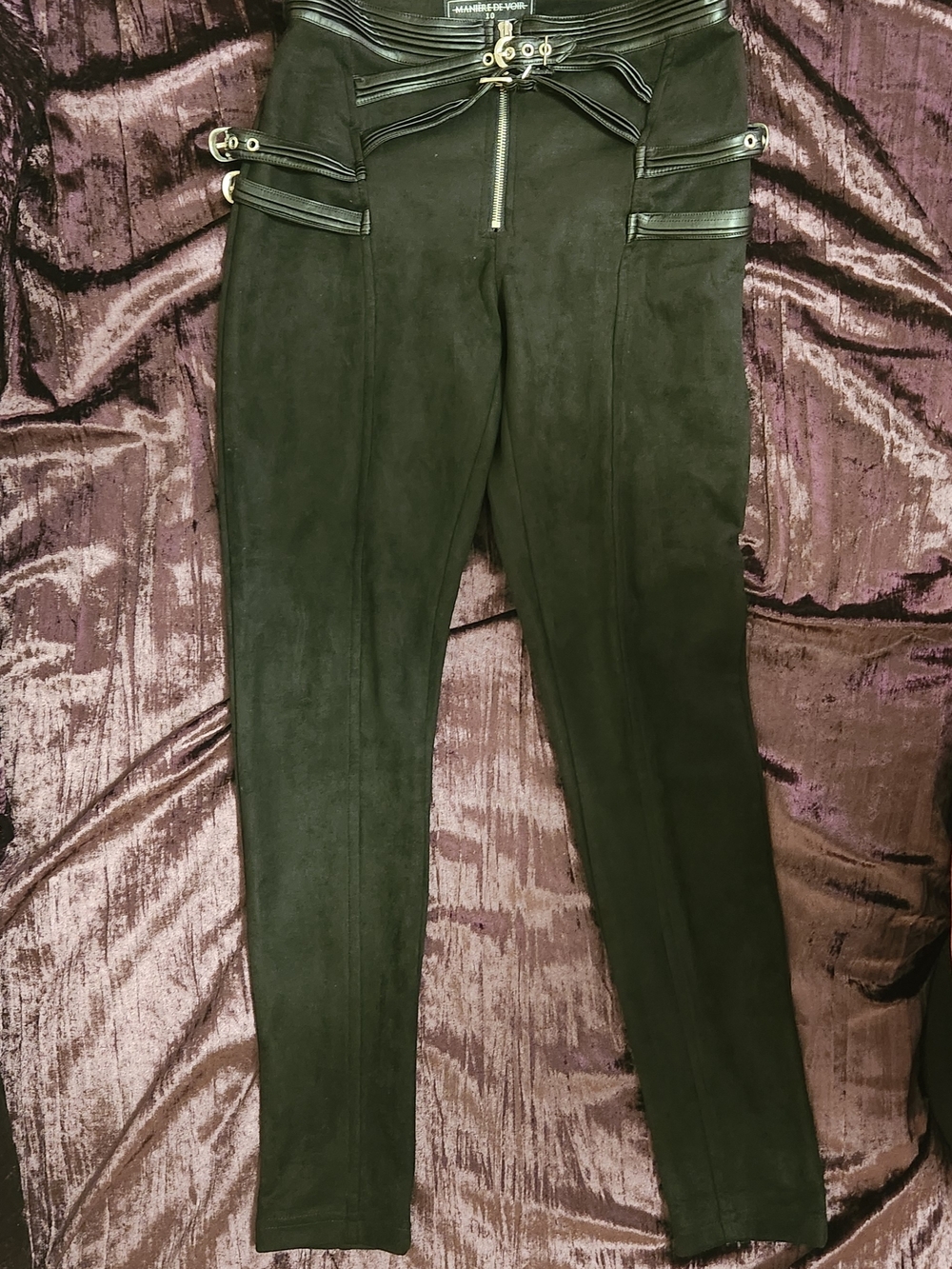 Manière De Voir Black Faux-Leather High-Waist Leggings with Silver Hardware